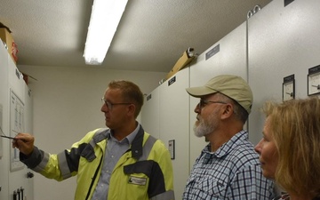 Frank Nesselberger, Deputy Director of the Technical Operations for the county of Landstuhl, explaining one of the water systems to Public Health Command Europe staff at the facility in Schopp, Germany.