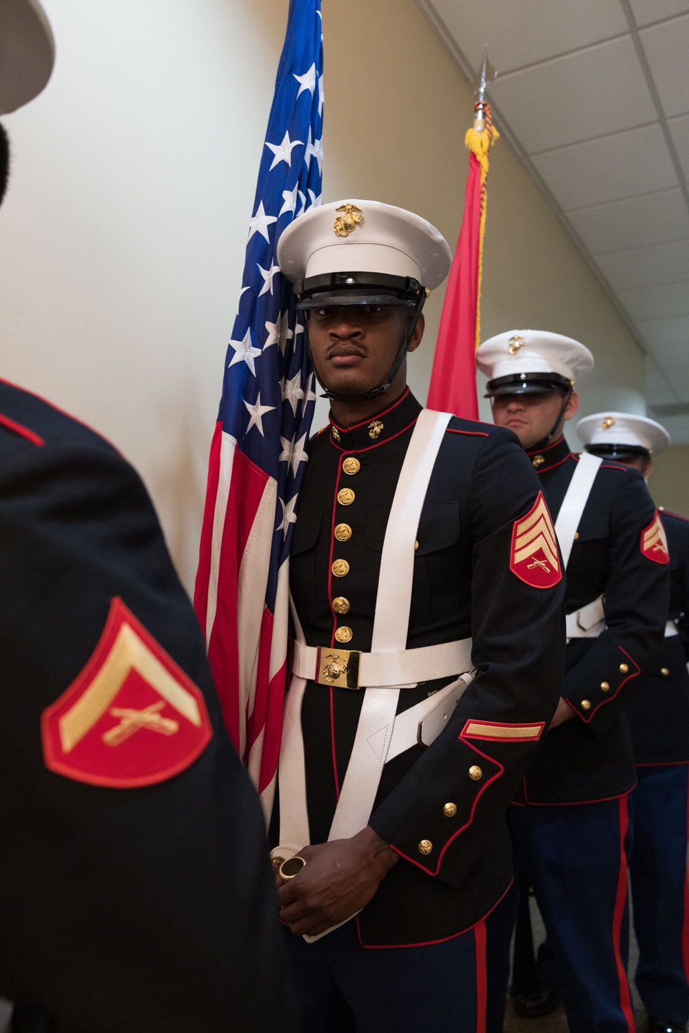 Leading from the front and upholding traditions, MCB Camp Pendleton color sergeant proudly carries the American Flag