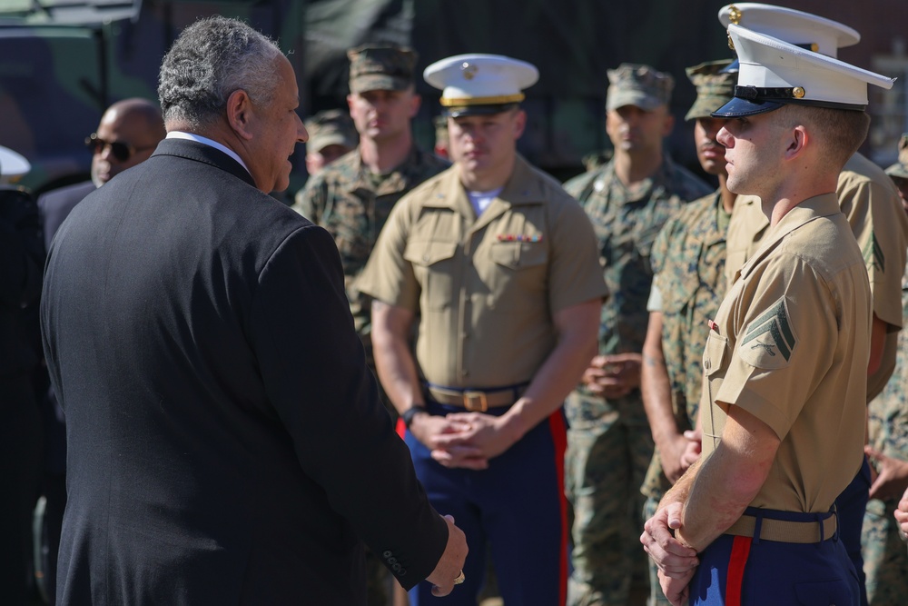 Secretary of the Navy Visits with Marines