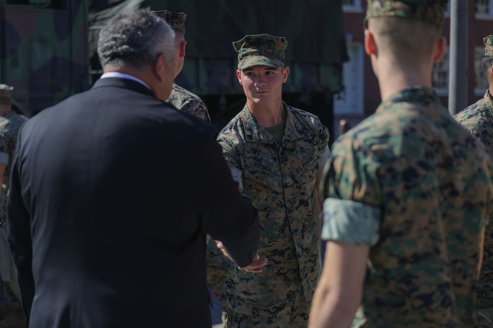 Secretary of the Navy Visits with Marines