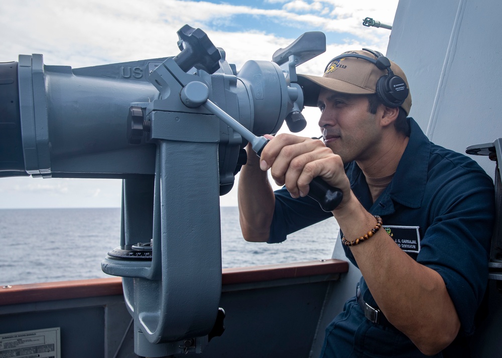 Sailors Stand Watch on the Bridge of USS John Finn (DDG 113), Oct. 4