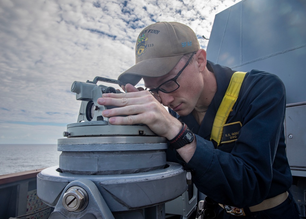 Sailors Stand Watch on the Bridge of USS John Finn (DDG 113), Oct. 4