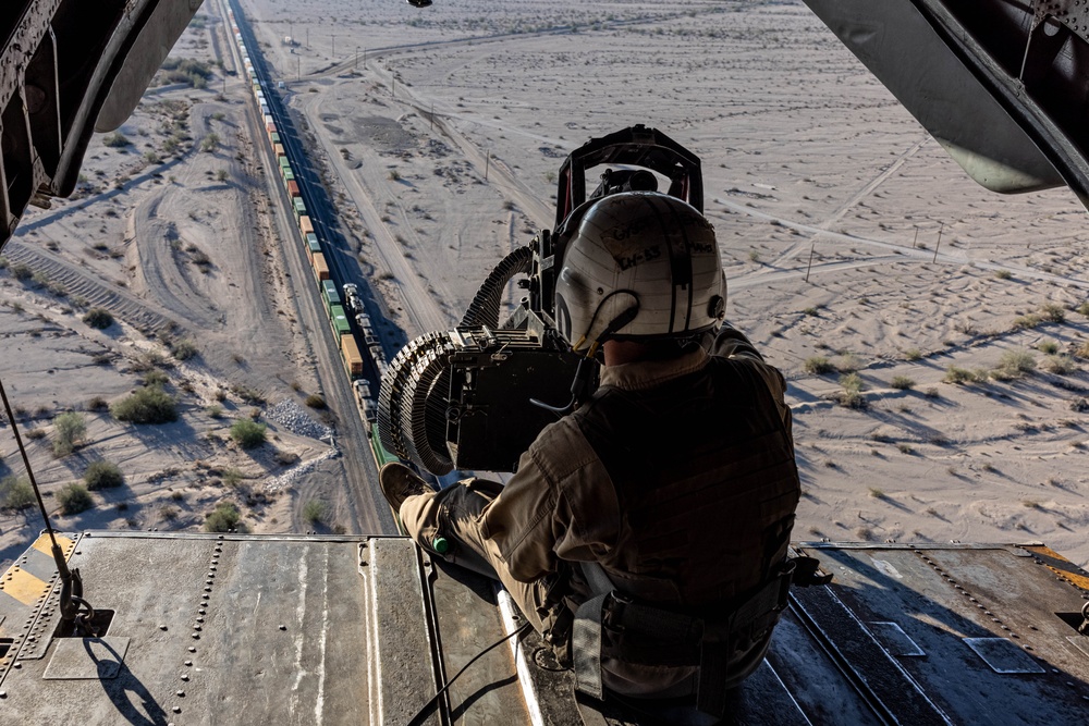 U.S. Marine Corps CH-53 helicopters execute battle drills and external lifts