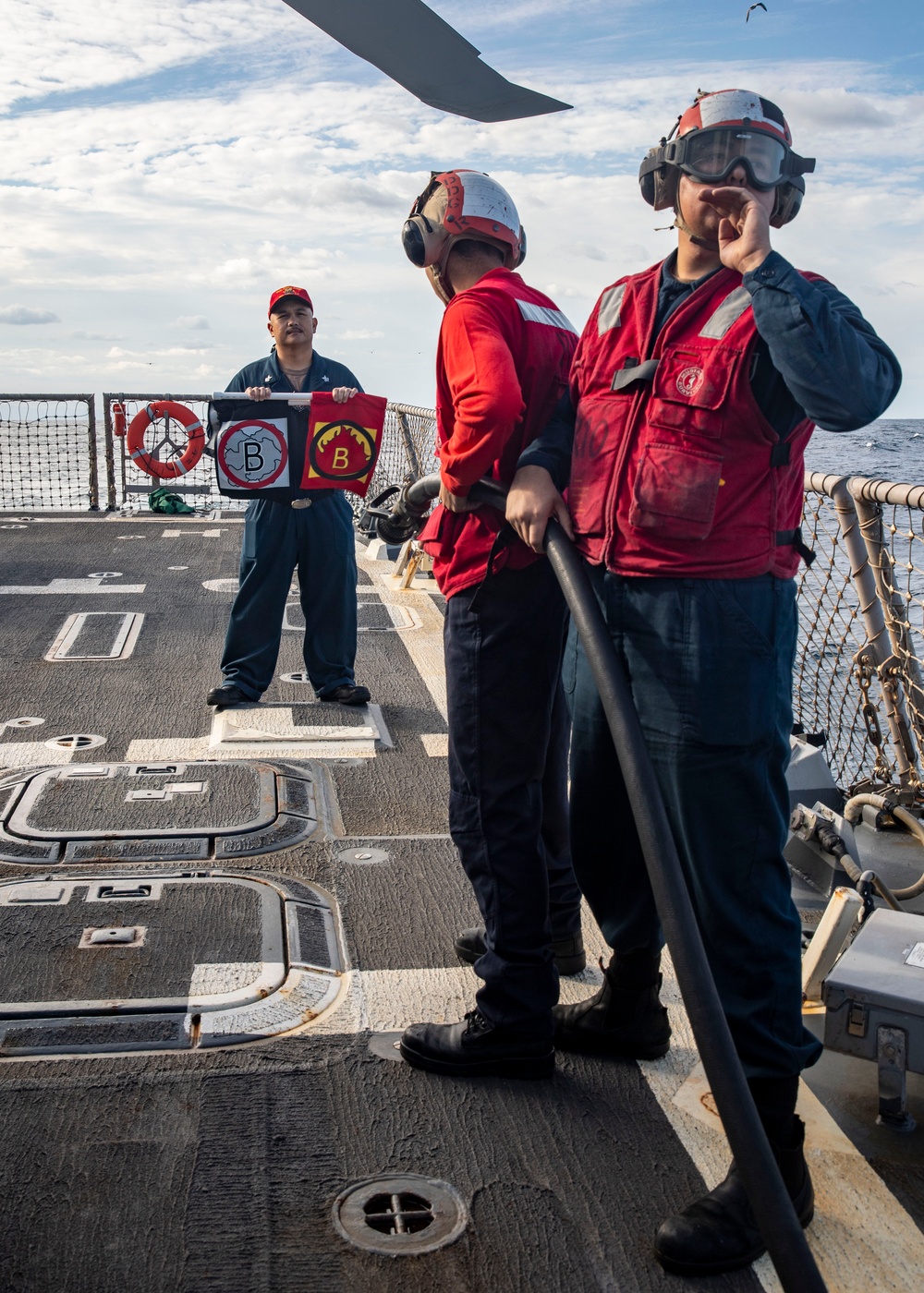 Sailors aboard USS John Finn (DDG 113) Conduct Crash and Salvage Drill