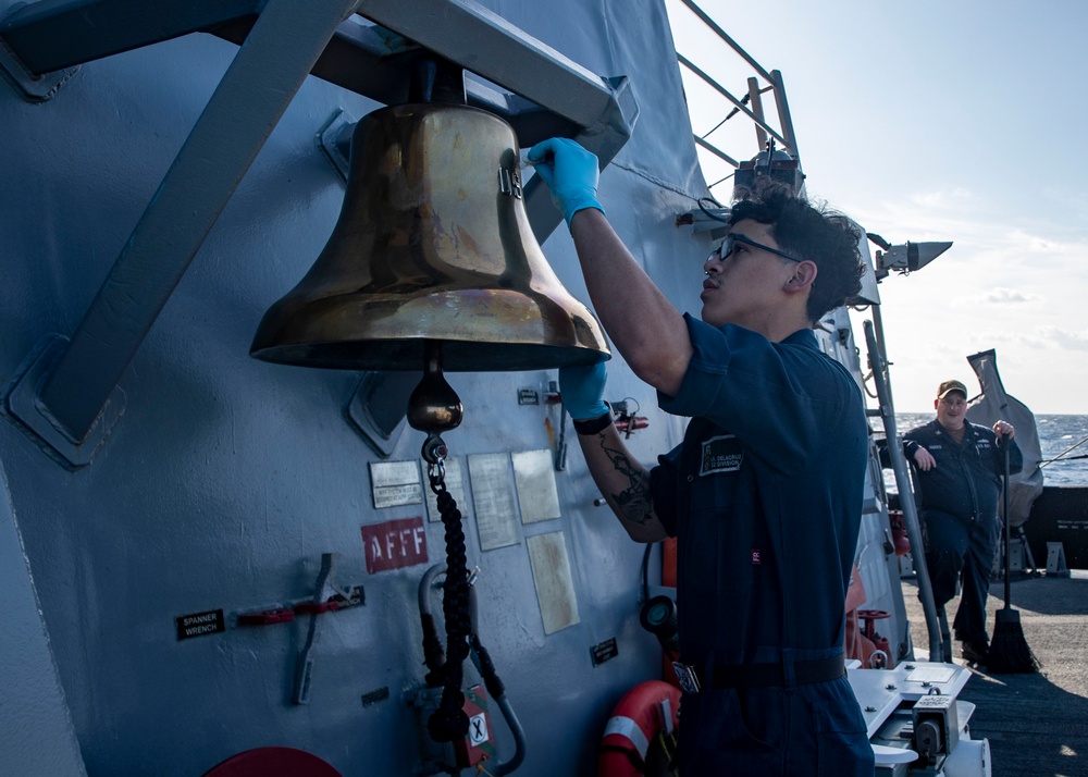 Sailors Conduct a Fresh-Water Wash Down Aboard USS John Finn (DDG 113)