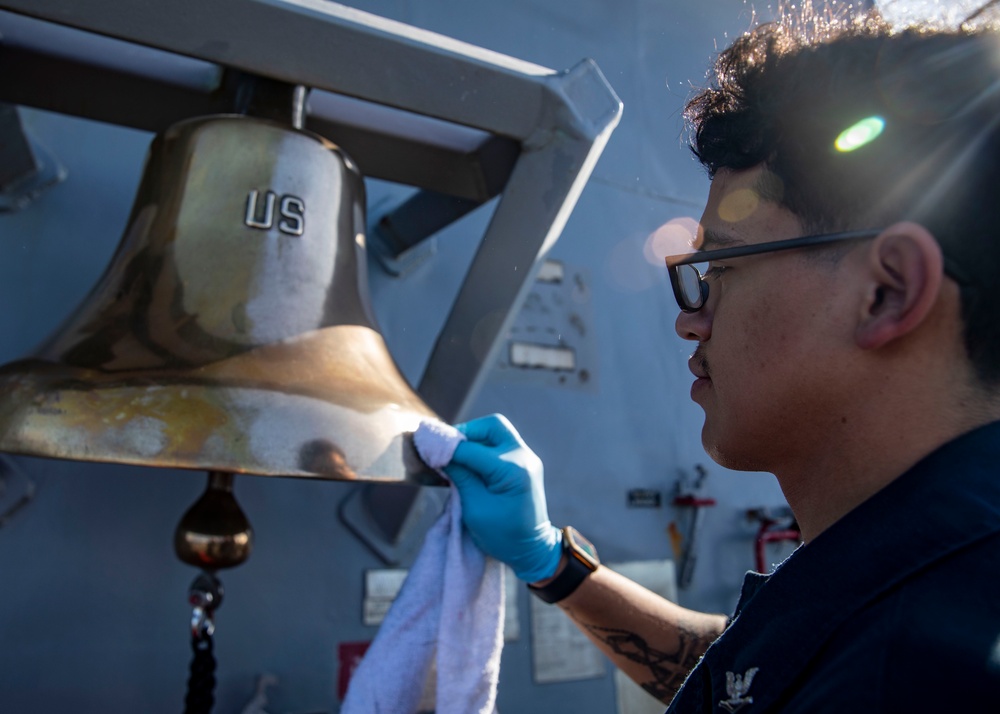Sailors Conduct a Fresh-Water Wash Down Aboard USS John Finn (DDG 113)