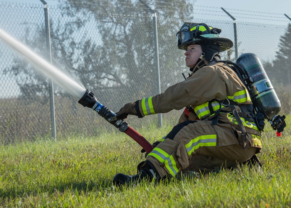 Minot AFB Fire Department executes fire drill