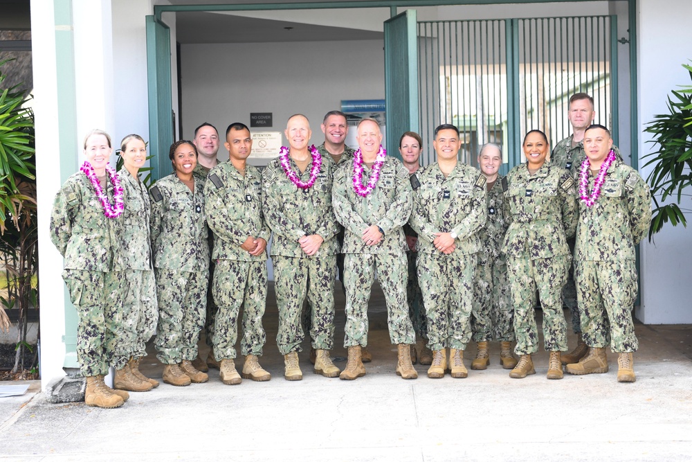 Acting Navy Surgeon General, Rear Adm. Darin K. Via, and Force Master Chief Michael J. Roberts, director of the Hospital Corps (NMRTC)