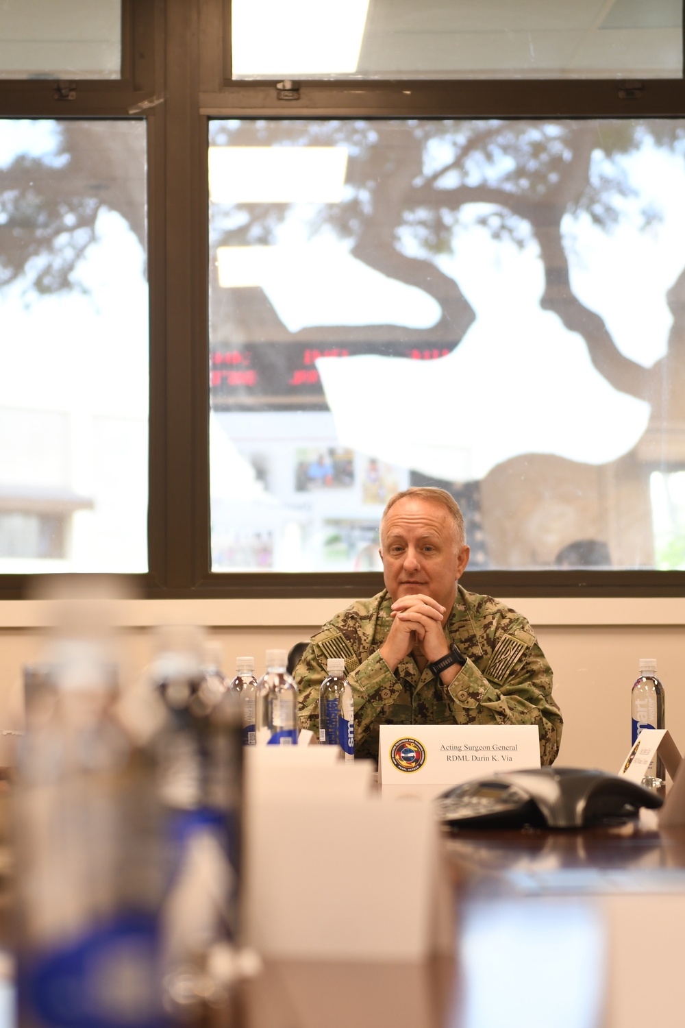 Acting Navy Surgeon General, Rear Adm. Darin K. Via, and Force Master Chief Michael J. Roberts, director of the Hospital Corps (NMRTC)