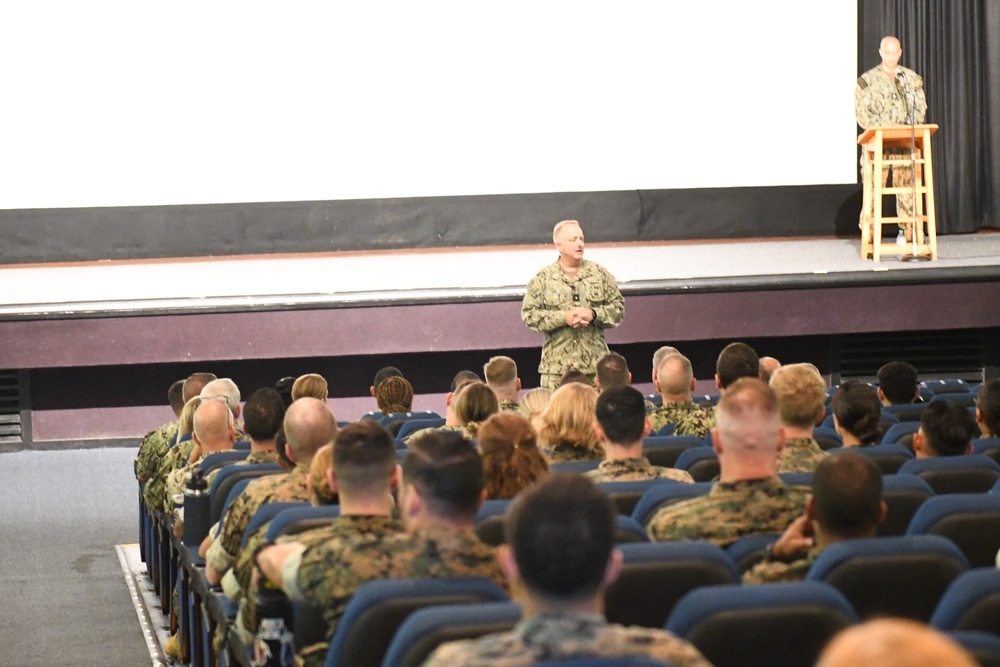 Acting Navy Surgeon General, Rear Adm. Darin K. Via, and Force Master Chief Michael J. Roberts, director of the Hospital Corps NMRTC