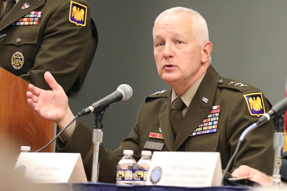 U.S. Army Lt. Gen. Jon Jensen leads a panel at AUSA 2023