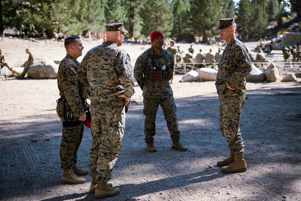 MAGTFC, MCAGCC commanding general visits Marines during a Mountain Leaders Course during MTX 1-24