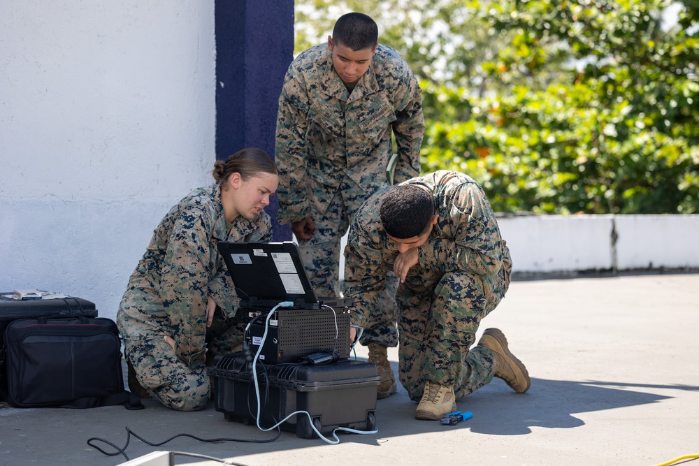 MRF-SEA Marines set up a Viasat MMT during Sama Sama 23