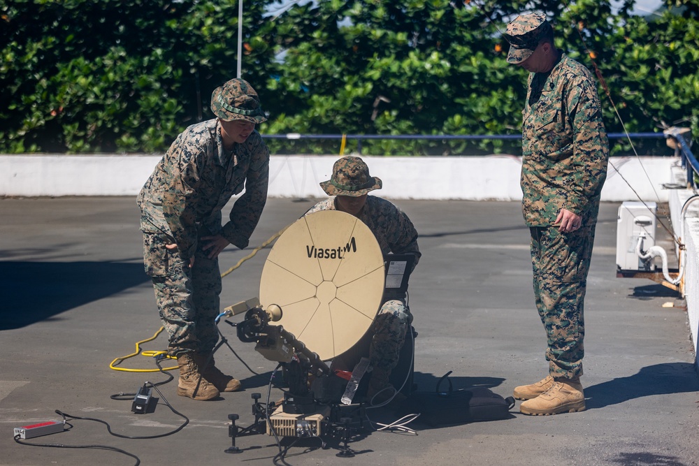 MRF-SEA Marines set up a Viasat MMT during Sama Sama 23