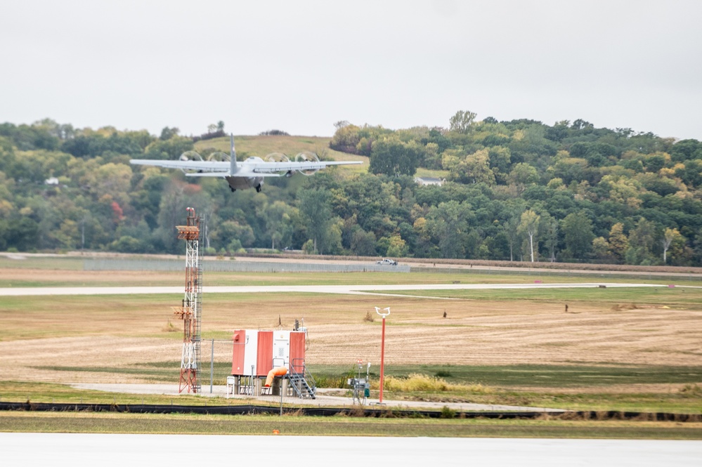 Seven C-130 Hercules aircraft perform ‘elephant walk’