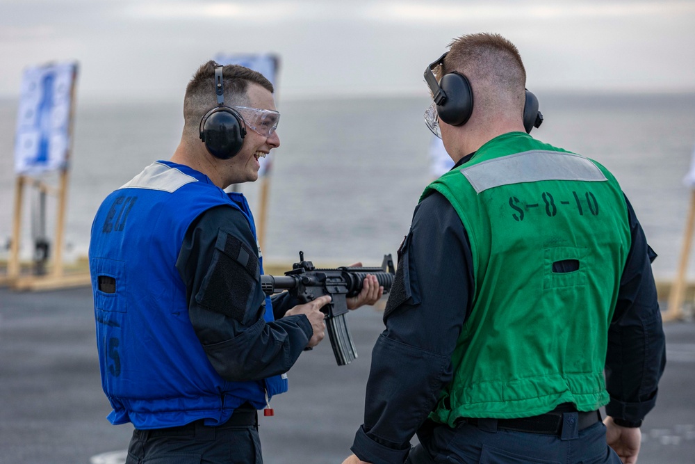 Abraham Lincoln Sailors participate in a live-fire exercise