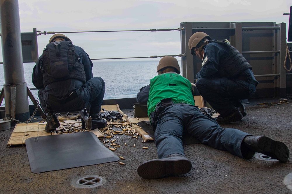 Abraham Lincoln Sailors participate in a live-fire exercise