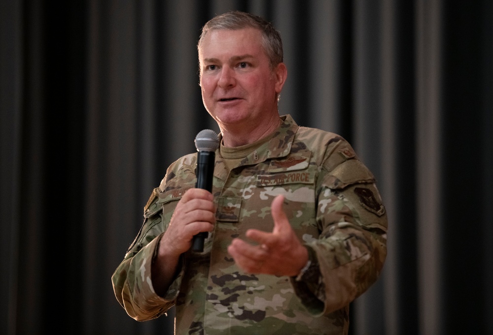349th Air Mobility Wing Commander speaks during ceremony