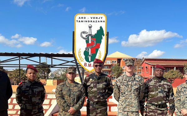 Civil Affairs and Preventative Medicine conduct a civil engagement with members of the Malagasy military.