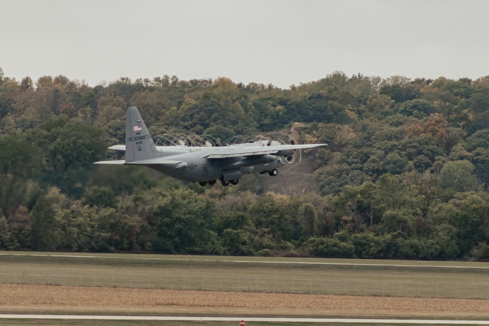 Seven C-130 Hercules aircraft formation