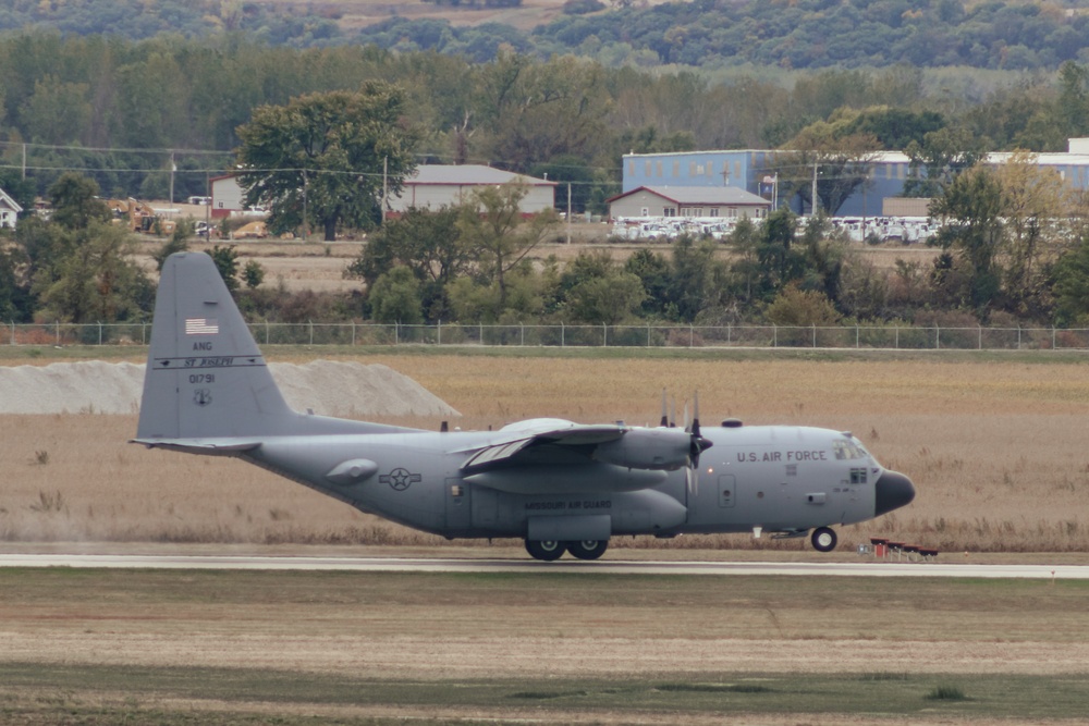 Seven C-130 Hercules aircraft formation