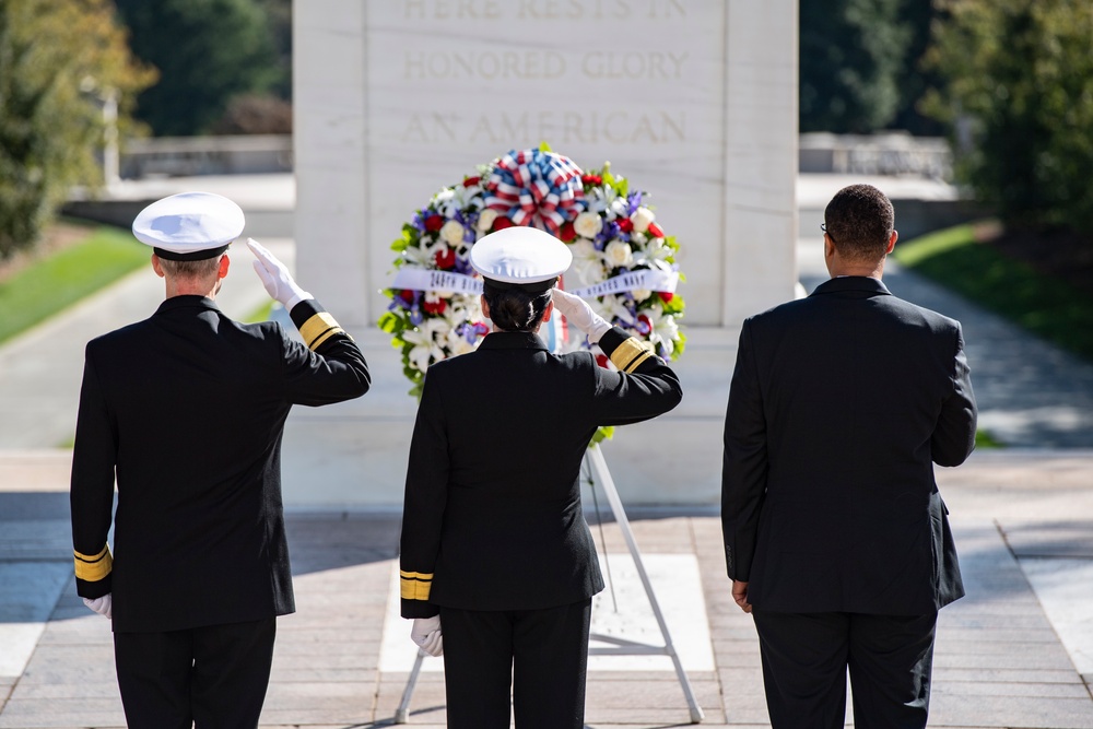 A Navy Full Honors Wreath-Laying Ceremony is Conducted at the Tomb of the Unknown Soldier in Honor of the U.S. Navy’s 248th Birthday