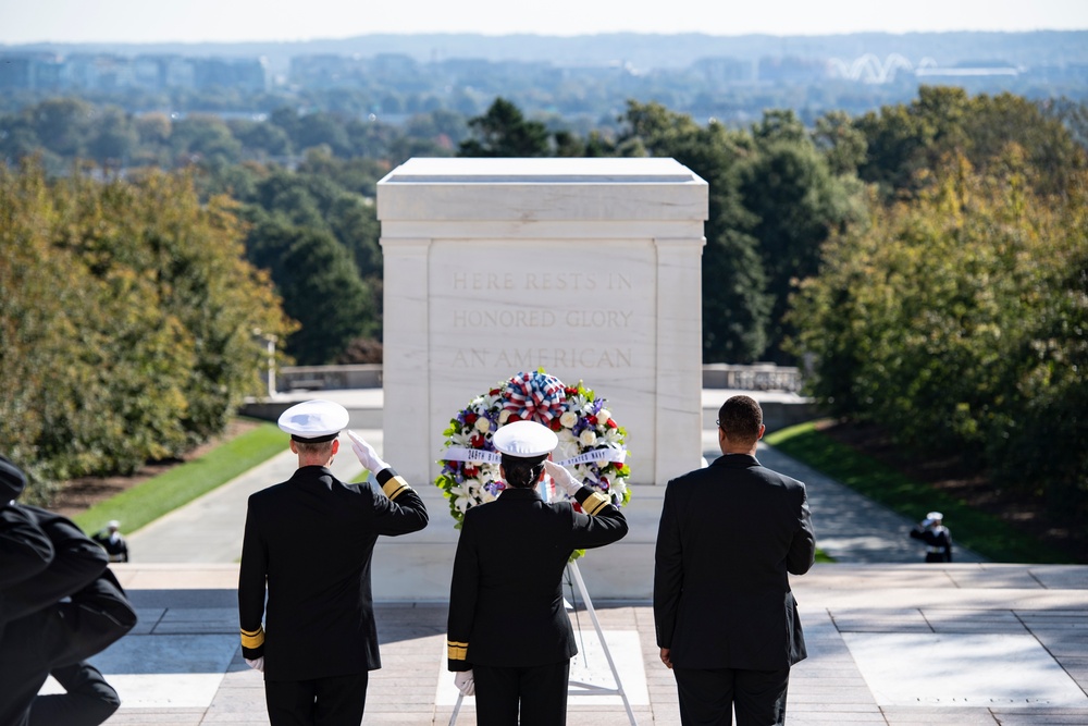 A Navy Full Honors Wreath-Laying Ceremony is Conducted at the Tomb of the Unknown Soldier in Honor of the U.S. Navy’s 248th Birthday