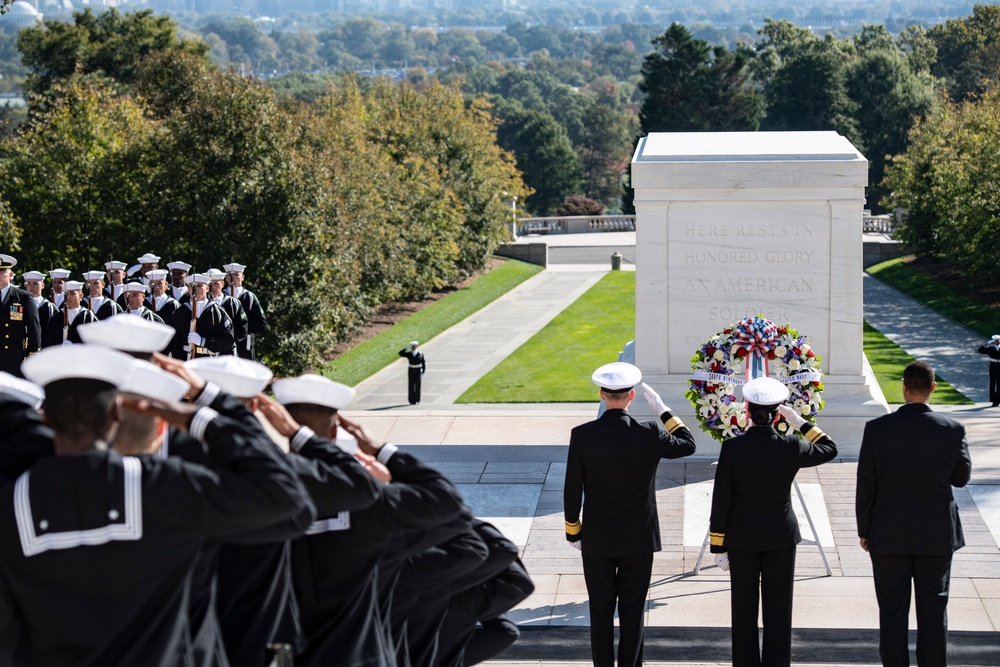 A Navy Full Honors Wreath-Laying Ceremony is Conducted at the Tomb of the Unknown Soldier in Honor of the U.S. Navy’s 248th Birthday