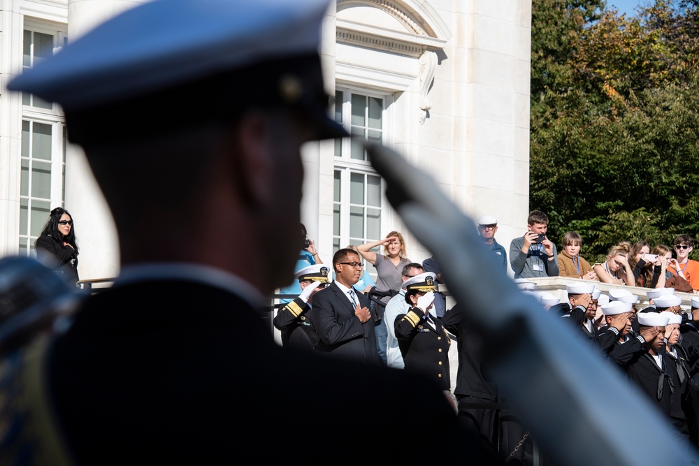 A Navy Full Honors Wreath-Laying Ceremony is Conducted at the Tomb of the Unknown Soldier in Honor of the U.S. Navy’s 248th Birthday