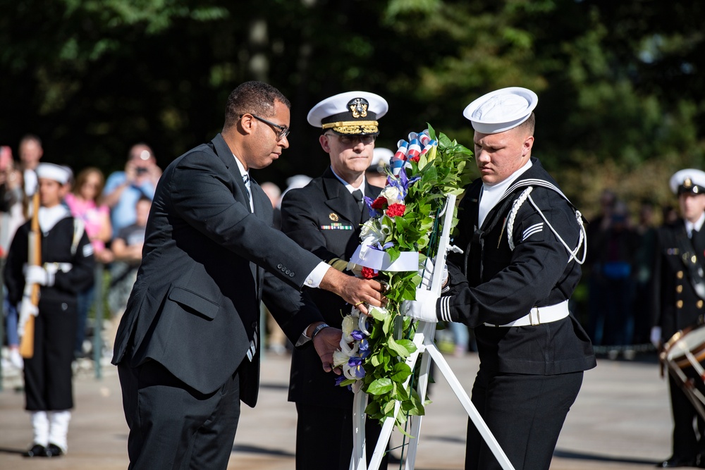 A Navy Full Honors Wreath-Laying Ceremony is Conducted at the Tomb of the Unknown Soldier in Honor of the U.S. Navy’s 248th Birthday