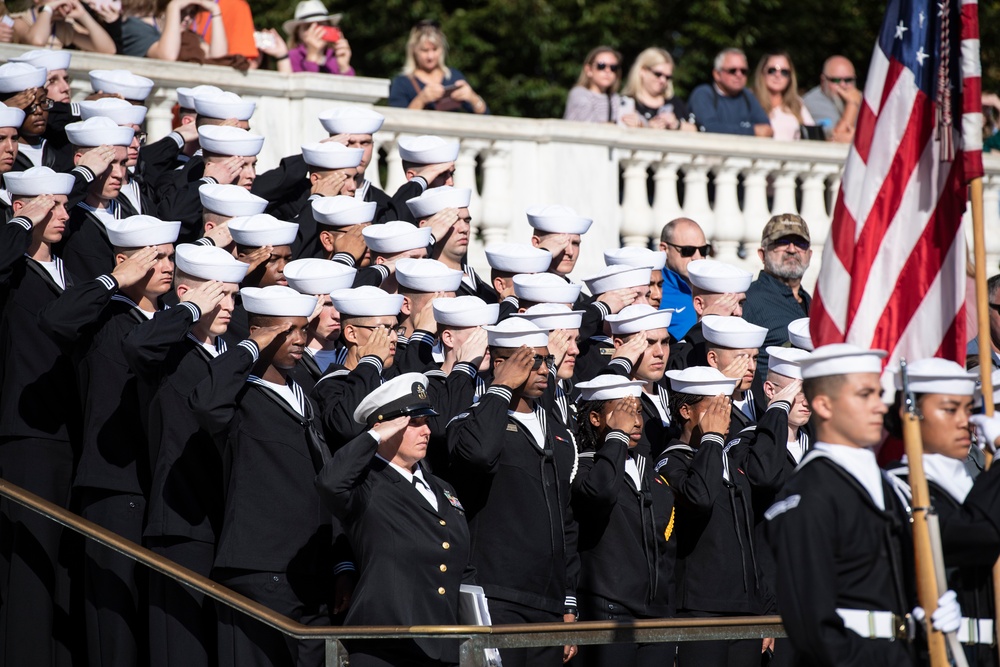 A Navy Full Honors Wreath-Laying Ceremony is Conducted at the Tomb of the Unknown Soldier in Honor of the U.S. Navy’s 248th Birthday