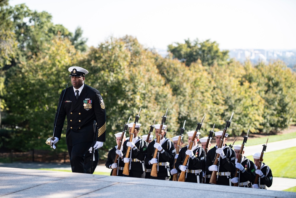 A Navy Full Honors Wreath-Laying Ceremony is Conducted at the Tomb of the Unknown Soldier in Honor of the U.S. Navy’s 248th Birthday