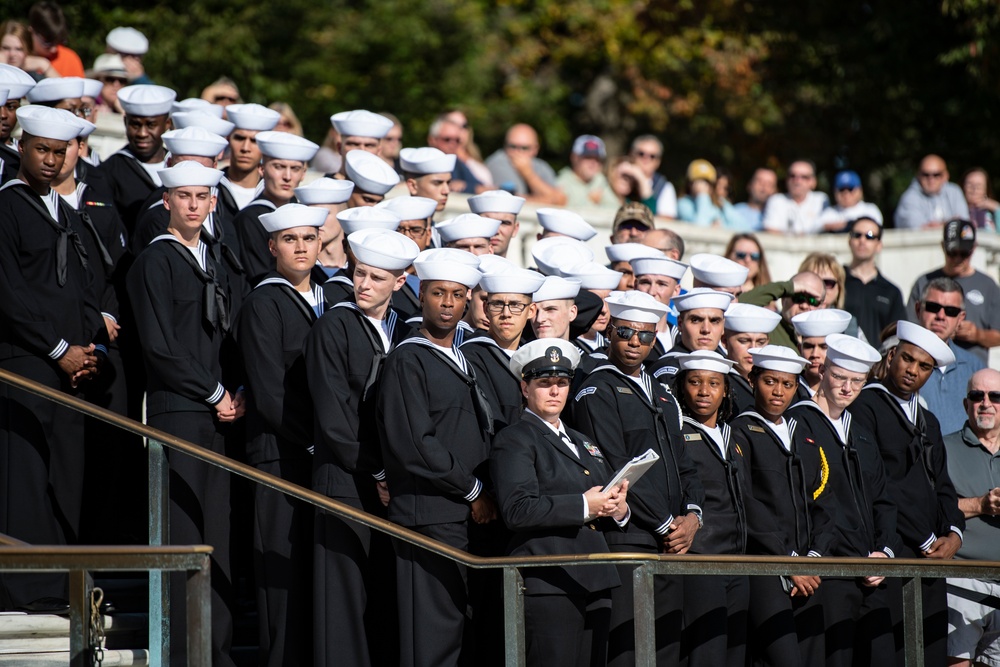 A Navy Full Honors Wreath-Laying Ceremony is Conducted at the Tomb of the Unknown Soldier in Honor of the U.S. Navy’s 248th Birthday