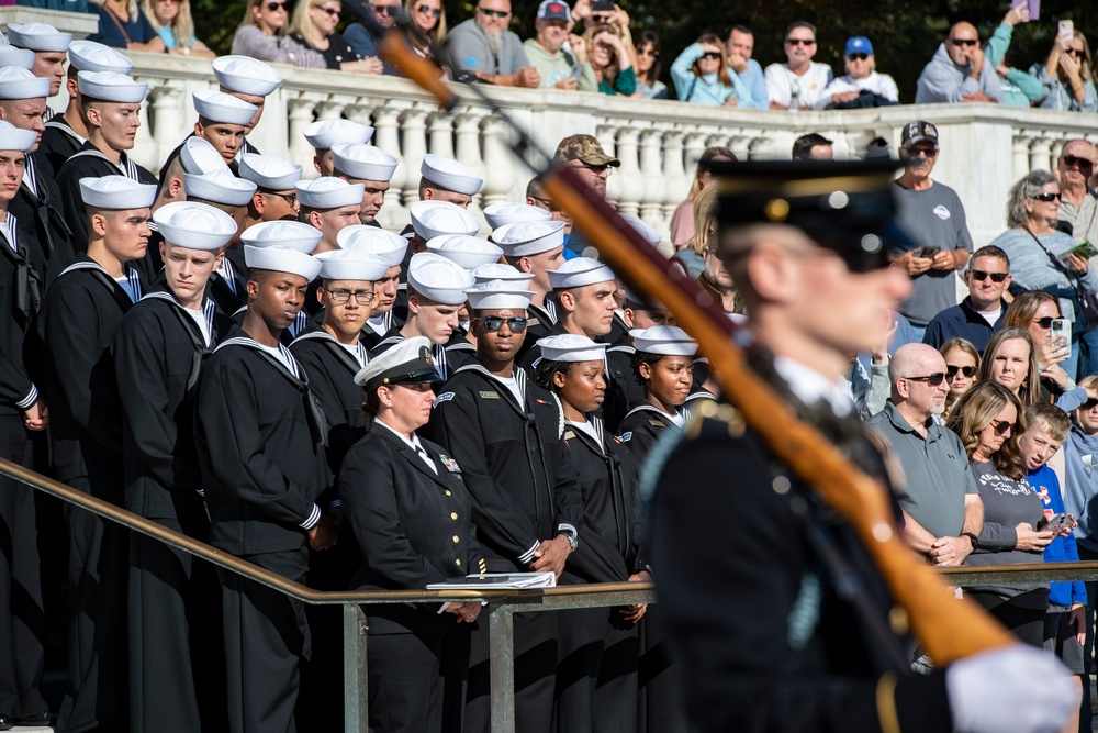 A Navy Full Honors Wreath-Laying Ceremony is Conducted at the Tomb of the Unknown Soldier in Honor of the U.S. Navy’s 248th Birthday