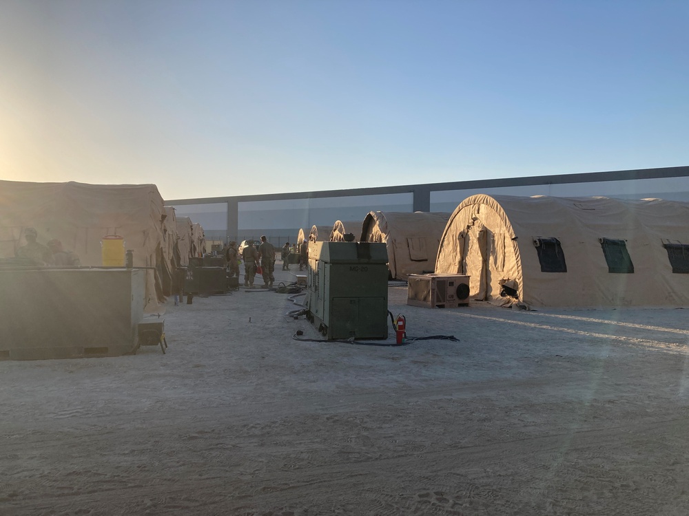 The team made final electrical and Heating Ventilation Air Conditioning connections to all ten tents at March Air Reserve Base