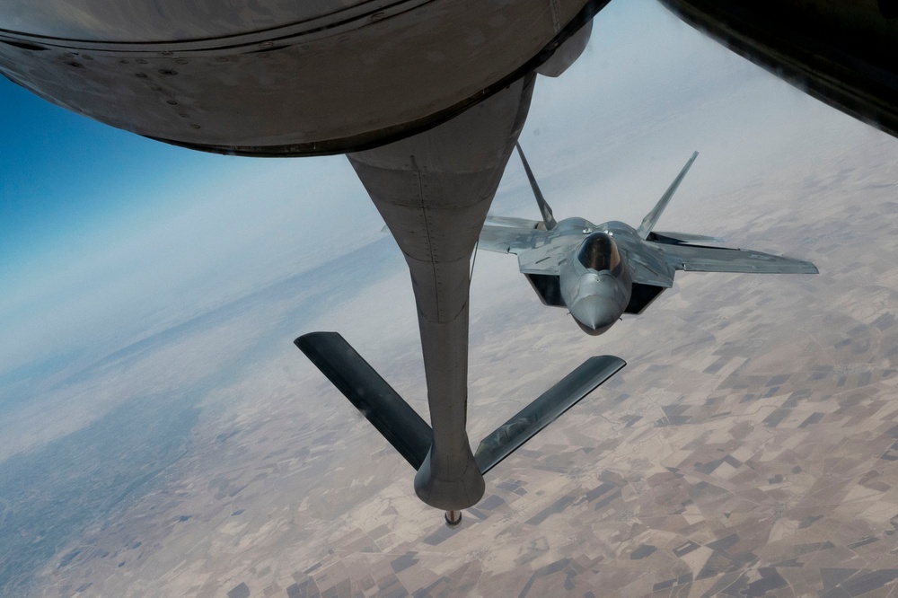 Tankers provide aerial support to F-22 ops