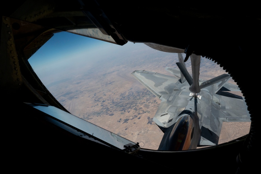 Tankers provide aerial support to F-22 ops