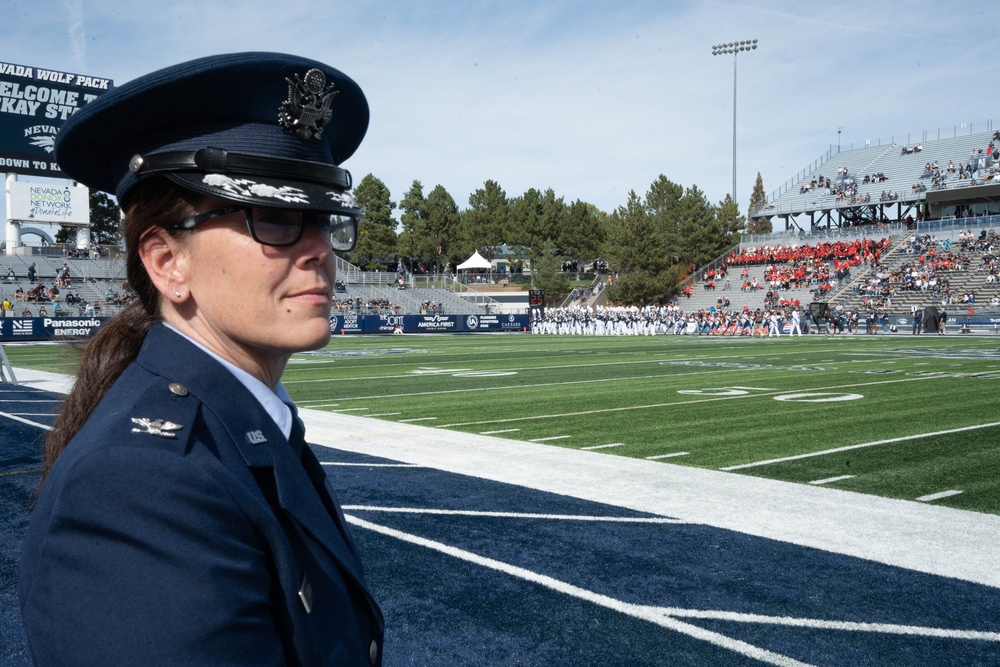 Col. Catherine M. Grush, 152nd Airlift Wing Commander, honored at University of Nevada, Reno vs. University of Nevada, Las Vegas rival game