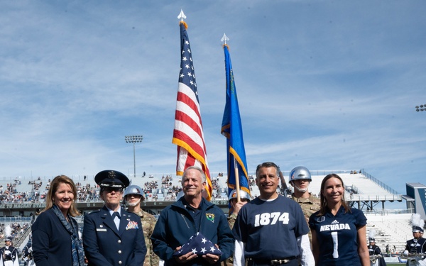 Col. Catherine M. Grush, 152nd Airlift Wing Commander, honored at University of Nevada, Reno vs. University of Nevada, Las Vegas rival game
