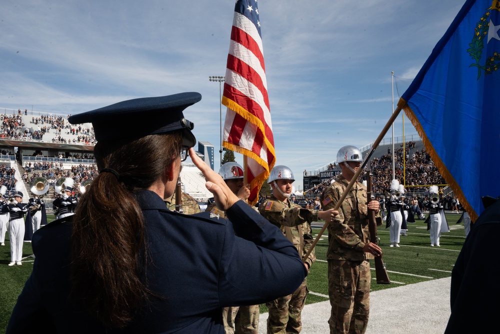 Col. Catherine M. Grush, 152nd Airlift Wing Commander, honored at University of Nevada, Reno vs. University of Nevada, Las Vegas rival game