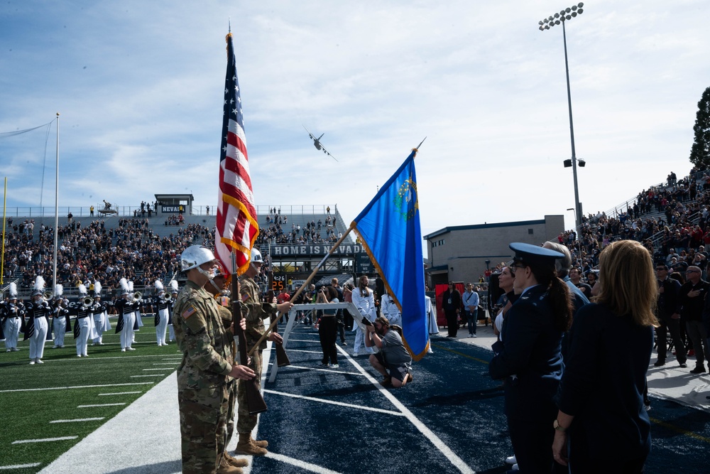 Col. Catherine M. Grush, 152nd Airlift Wing Commander, honored at University of Nevada, Reno vs. University of Nevada, Las Vegas rival game