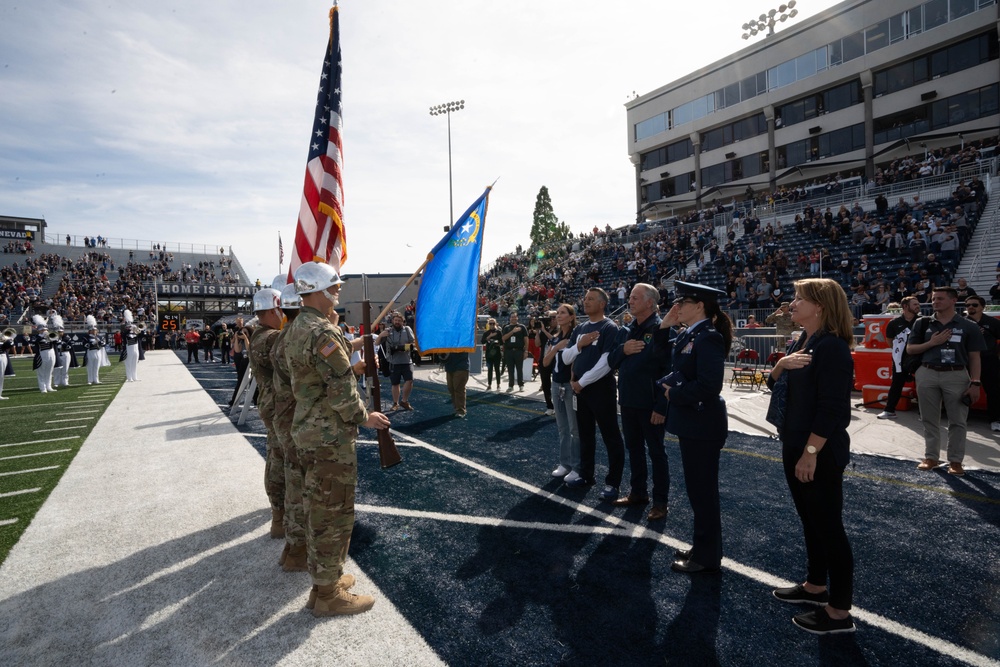 Col. Catherine M. Grush, 152nd Airlift Wing Commander, honored at University of Nevada, Reno vs. University of Nevada, Las Vegas rival game