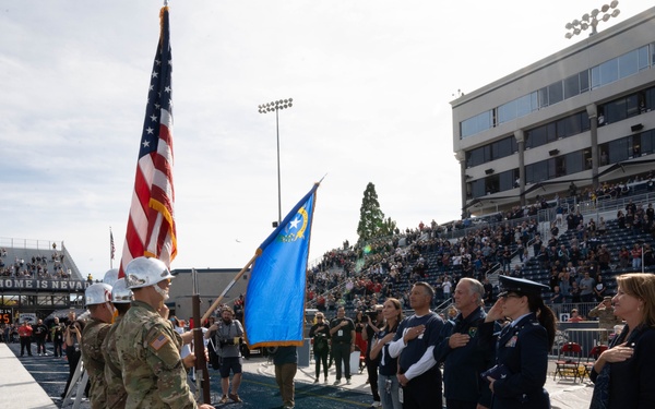 Col. Catherine M. Grush, 152nd Airlift Wing Commander, honored at University of Nevada, Reno vs. University of Nevada, Las Vegas rival game
