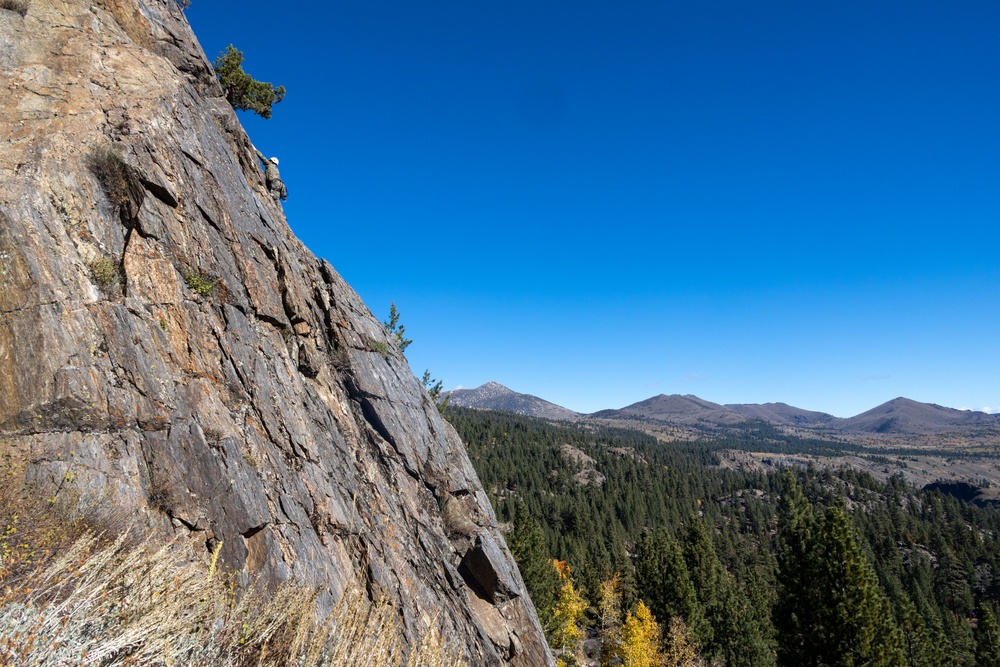 Marines with the Mountain Leaders Course climb and rappel down ‘Big Face’ during MTX 1-24