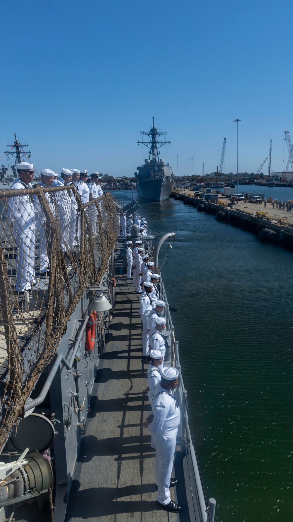 U.S. Navy Sailors Man the Rails