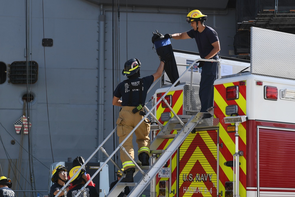 USS America (LHA 6) Conducts 8010 Industrial Fire Drill