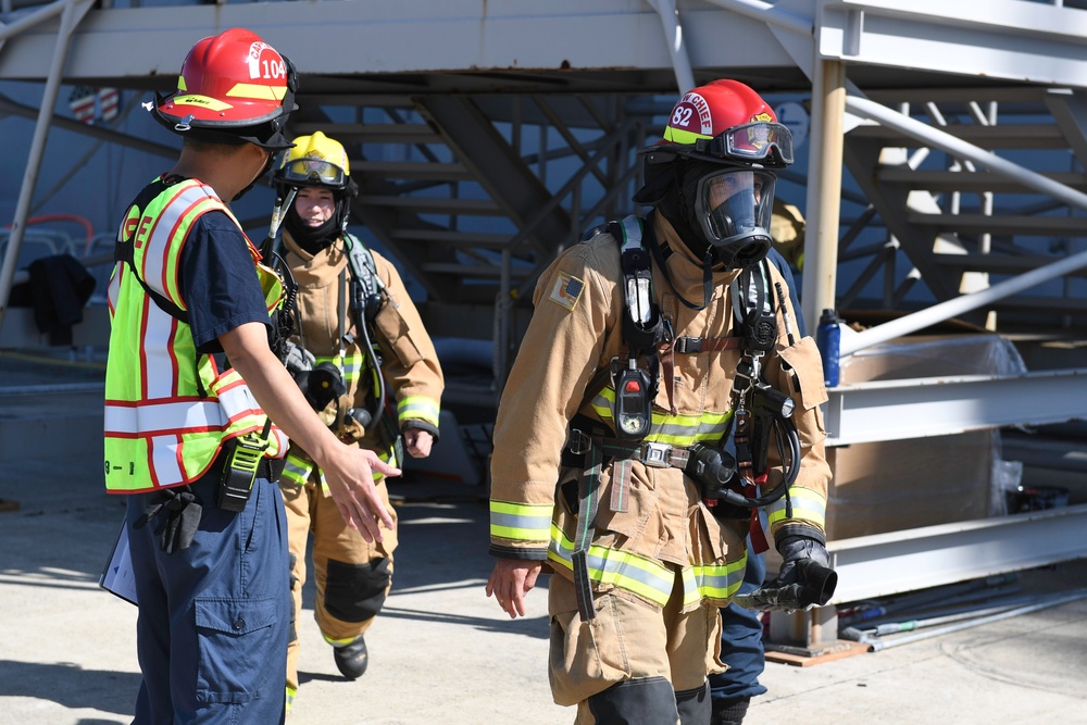 USS America (LHA 6) Conducts 8010 Industrial Fire Drill