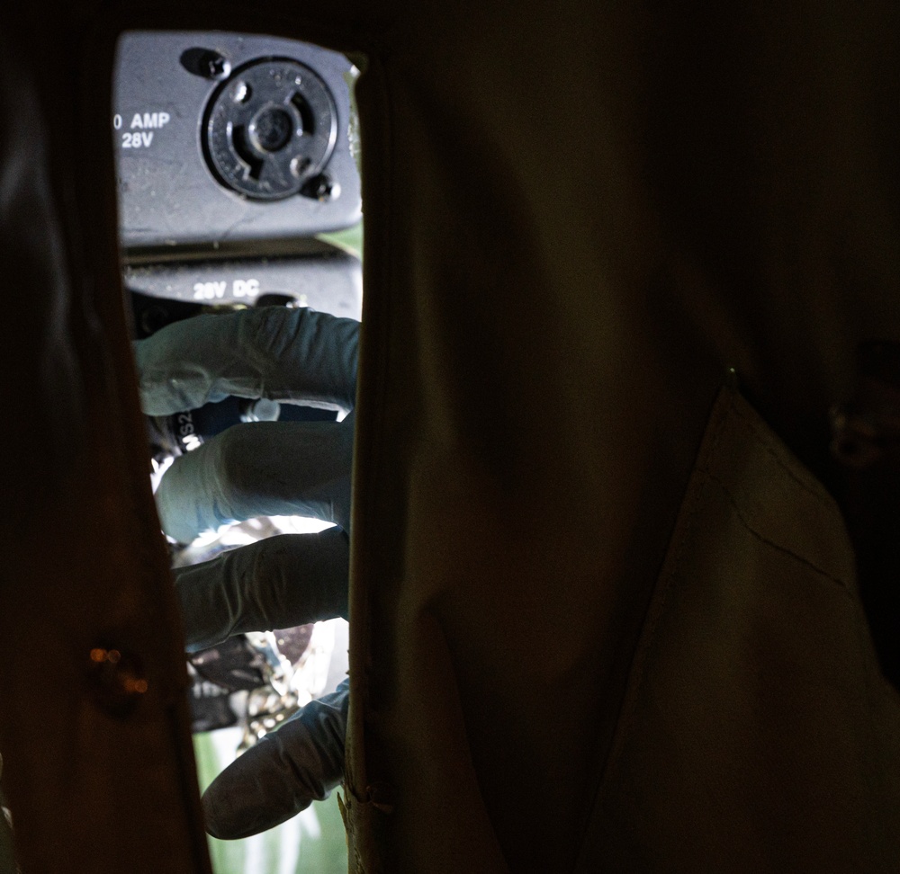 Maintenance conducts deep inspection on C-130J aircraft