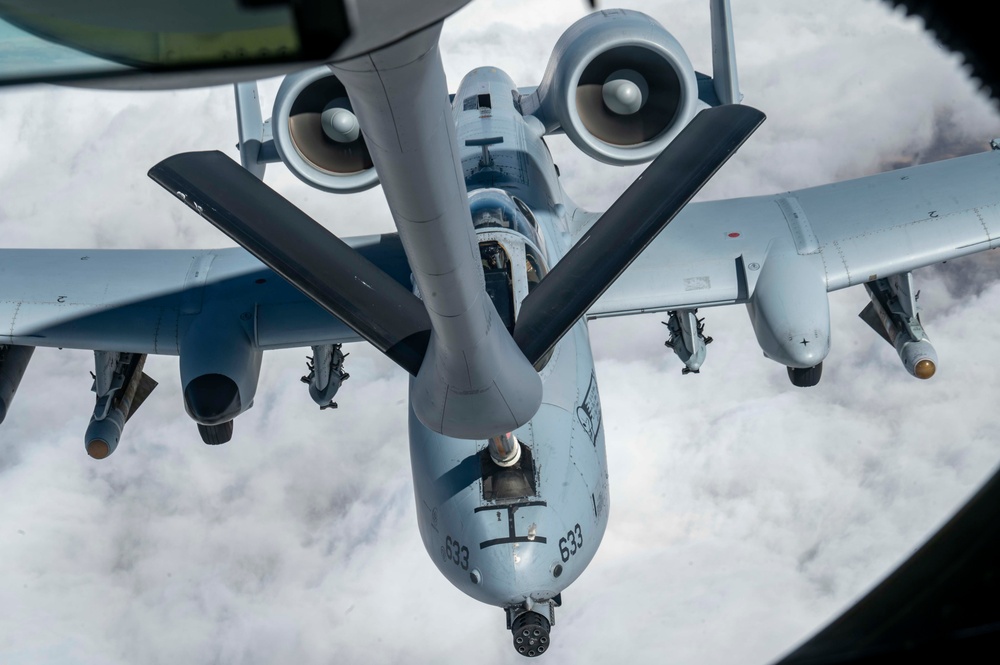 116th Air Refueling Squadron refuels four A-10 Thunderbolt IIs