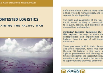 Promotional materials for NHHC publication, CONTESTED LOGISITCS: SUSTAINING THE PACIFIC WAR